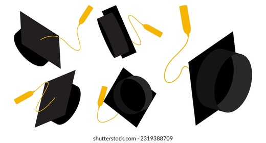 Set of Graduation cap, mortar board icons. Vector illustration of Academic caps. Student hat icon use for print, web and app.