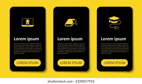 Set Graduation cap with mouse, Online book and education diploma. Business infographic template. Vector
