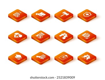 Set Graduation cap with shield, House insurance, Health, Document, flood,  and  icon. Vector