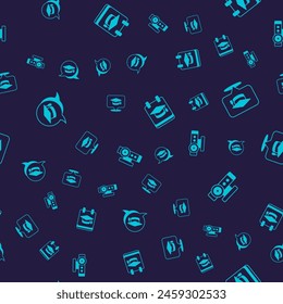 Set Graduation cap in speech bubble, Online education and Web camera on seamless pattern. Vector