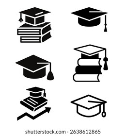 Set of graduation cap (toga) icons — flat vector illustrations of graduate hats.
