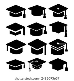 A Set of Graduation Caps Silhouettes