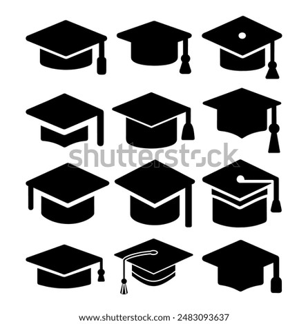A Set of Graduation Caps Silhouettes