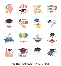 Set of Graduation Celebration Flat Stickers 

