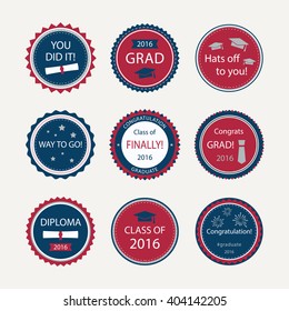 Set of graduation cupcake toppers. Vector badges for graduation event, party, high school or college graduate. Class of 2016.  