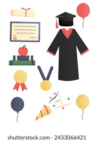 Set of graduation elements, graduation cartoon,  celebration of graduation illustration 