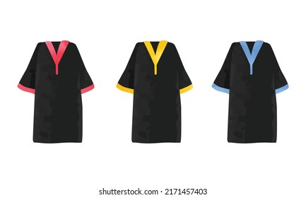 Set Of Graduation Gown Clipart. Multicolored Graduation Gown Watercolor Style Vector Illustration Isolated On White Background. Graduation Concept Cartoon Style Hand Drawn