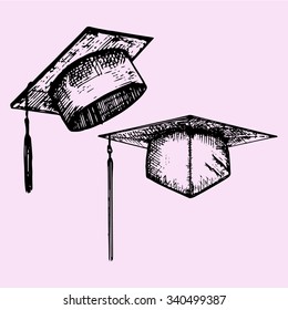 set of graduation hat, doodle style, sketch illustration, hand drawn, vector