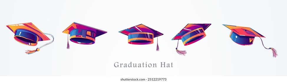 conjunto de formatura que ilustrações, design com conceito de educação, estudantes universitários, celebração de formatura. Pode ser usado como um elemento de banner para celebrações de volta à escola e formatura