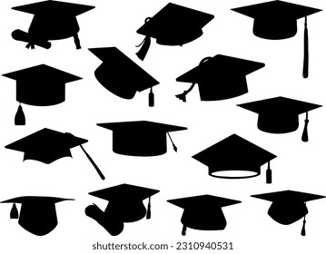 Set of Graduation Hats Silhouette