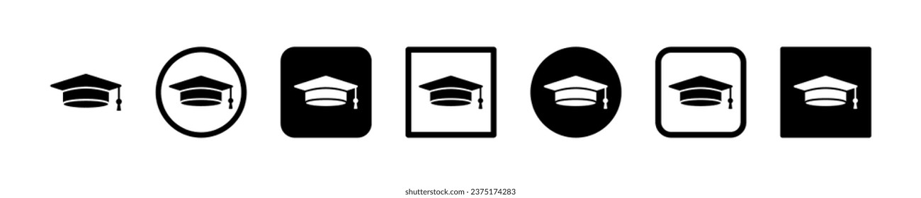 Conjunto de iconos vectoriales de sombreros de graduación. gorra estudiantil. Iconos académicos de sombrero.
