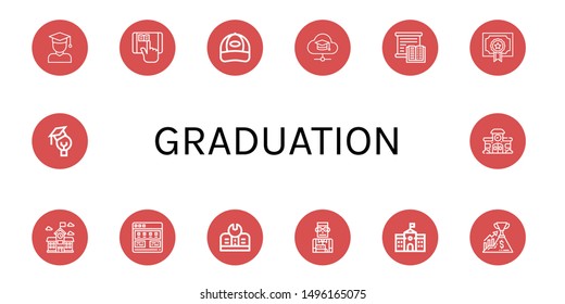 Set of graduation icons such as Student, Elearning, Cap, Mortarboard, Studying, Degree, School, Tutorial, Education, Success , graduation