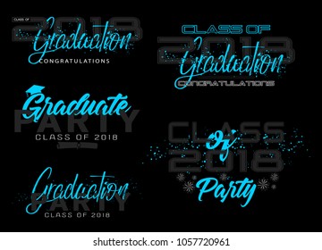 Set. Graduation label. Vector text for graduation design, congratulation event, party, high school or college graduate. Lettering Class of 2018 for greeting, invitation card
