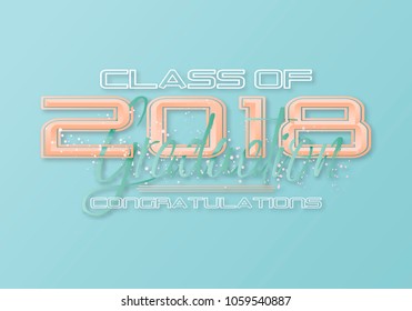 Set. Graduation label. Vector text for graduation design, congratulation event, party, high school or college graduate. Lettering Class of 2018 for greeting, invitation card