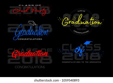 Set. Graduation label. Vector text for graduation design, congratulation event, party, high school or college graduate. Lettering Class of 2018 for greeting, invitation card