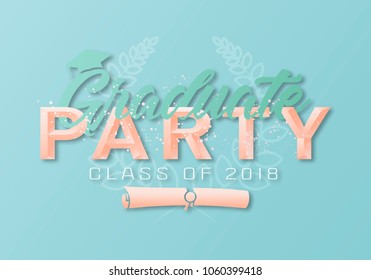Set. Graduation label. Vector text for graduation design, congratulation event, party, high school or college graduate. Lettering Class of 2018 for greeting, invitation card