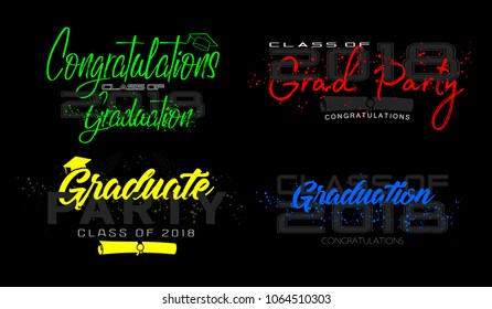 Set. Graduation label. Vector text for graduation design, congratulation event, party, high school or college graduate. Lettering Class of 2018 for greeting, invitation card