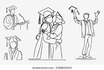 Set of Graduation line art vectors 