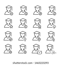 Set of graduation minimal icon isolated. Modern outline on white background