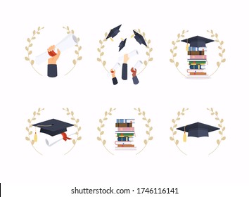 Set of graduation object. Graduation cap. Books. Education. Flat design modern vector illustration concept.