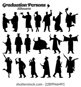 Set Graduation persons silhouette vector illustration.