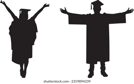 set of graduation silhouettes, student ceremony, people, graduation