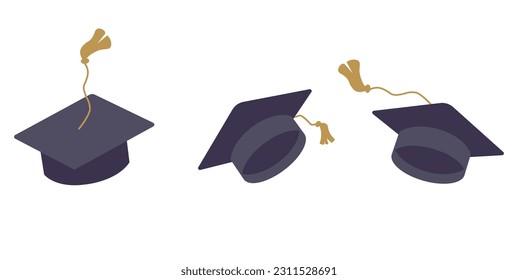 Juego de sombrero cuadrado de graduación. Colección de límites de educación. Límite de graduación aislado en el fondo. Ilustración del vector