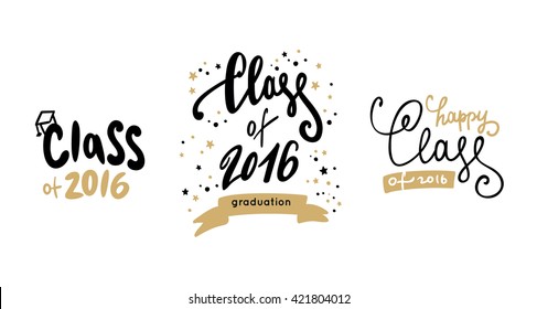 Set of graduation stickers and  labels.Vector badges for graduation event, party, high school or college graduate. Collection decoration labels printable.