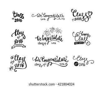 Set of graduation stickers and  labels.Vector badges for graduation event, party, high school or college graduate. Collection decoration labels printable.