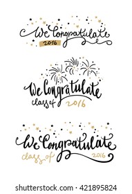 Set of graduation stickers and  labels.Vector badges for graduation event, party, high school or college graduate. Collection decoration labels printable.
