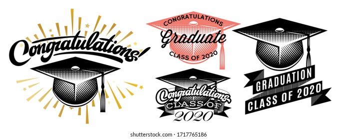 Set Of Graduation Vector Class Of 2020. Congrats Grad Congratulations Graduate.