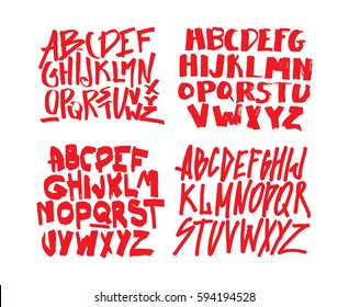 Set Of Graffiti Alphabets. Font For Your Design. Hand Drawn Calligraphy Lettering Alphabet. Stylish Letters. Vector Illustration.