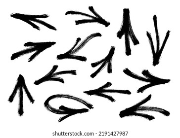 Set of graffiti arrows drawn by a brush. Vector illustration