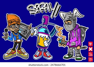 Set of graffiti character illustrations. Graffiti cartoon vector illustration