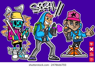 Set of graffiti character illustrations. Graffiti cartoon vector illustration