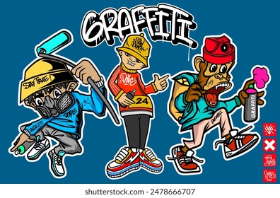 Set of graffiti character illustrations. Graffiti cartoon vector illustration