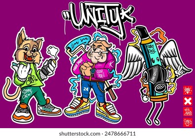 Set of graffiti character illustrations. Graffiti cartoon vector illustration