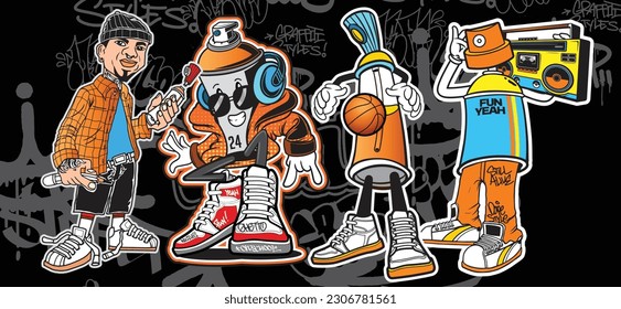 A set of graffiti character illustrations. Graffiti vector illustrations