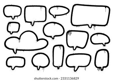 Set graffiti clip art. Urban street style. Collection of speech bubble, empty cloud.Splash effects and drops. Grunge and spray texture.