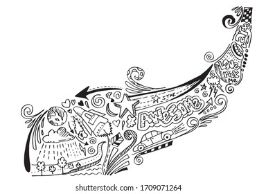 A set of graffiti doodles suitable for decoration, bagdes, stickers or embroidery on white background. Vector illustrations. 