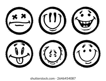 Set of graffiti emoticons. Smiling face painted spray paint. Vector illustration on white background EPS 10