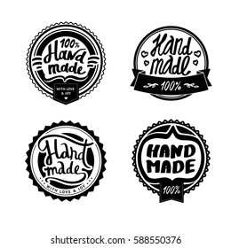 Set of graffiti handmade badges, labels and logo elements, vintage symbols. Handwritten isolated black on white illustrations can be used on soap, chocolate, scrapbooks, ceramics, knitwear goods