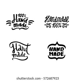 Set of graffiti handmade signs, labels and logo elements, vintage symbols. Handwritten black on white lettering. Can be used on soap, chocolate, scrapbooks, ceramics, knitwear goods