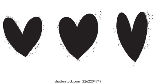 Set of graffiti hearts Signs Spray painted in black on white. Love heart drop symbol. isolated on white background. vector illustration
