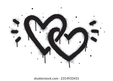 Set of graffiti hearts Signs Spray painted in black on white. Love heart drop symbol. isolated on white background. vector illustration
