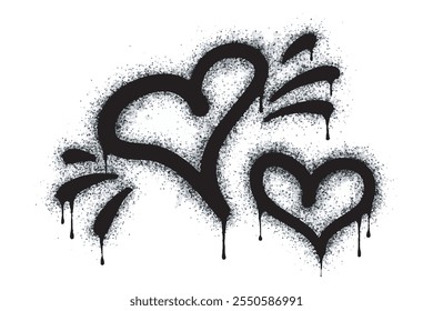 Set of graffiti hearts Signs Spray painted in black on white. Love heart drop symbol. isolated on white background. vector illustration