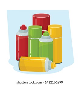 set of graffiti paint spray cans vector illustration