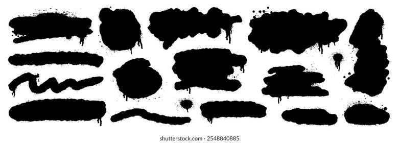 Set of graffiti paint spray frames with splatters texture. Texting boxes. Vector template collection isolated on white background.