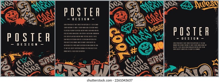 Set of graffiti posters. This templates can be used as flyers or posters