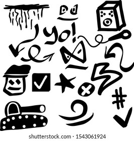 set of graffiti signs and symbols on a white background